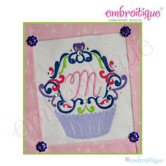 Damask Cupcake Embroidery Design - Small