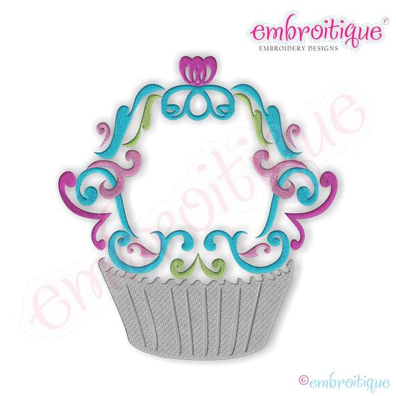Damask Cupcake Embroidery Design - Small, 2 image