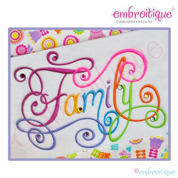 Family Calligraphy Script Embroidery Design - Large