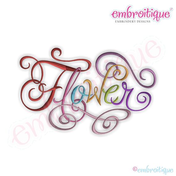 Flower Calligraphy Script Embroidery Design