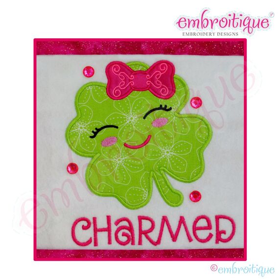 Happy Shamrock with bow & charmed lettering - adorable Irish St. Patrick's Day Design