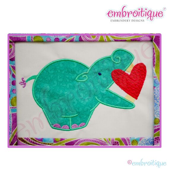 Hippo with a Heart Applique - Small