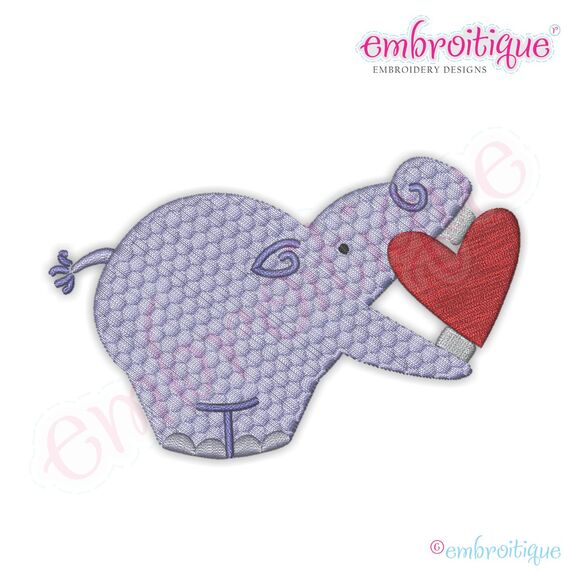 Hippo with a Heart Filled Embroidery Design