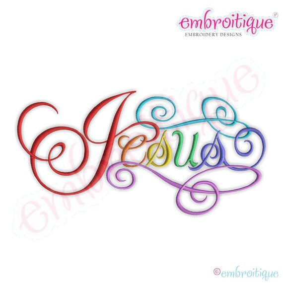 Jesus Calligraphy Script Embroidery Design - Large