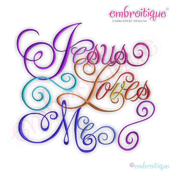 Jesus Loves Me Calligraphy Script Embroidery Design - Small