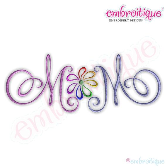 Mom with Flower Calligraphy Script Embroidery Design - Small