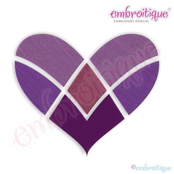 Pieced and Patched Chevron Pattern Filled Heart Embroidery Design - Small