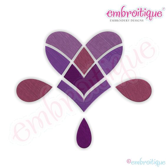 Pieced and Patched Chevron Pattern Filled Heart with Teardrops Embroidery Design - Large