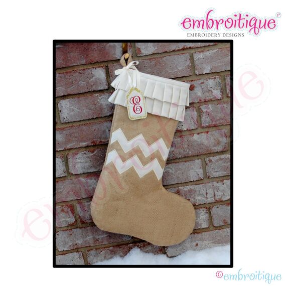 Posh and Proper - Chevron Burlap Stocking PDF Sewing Pattern - Includes Double Chevron Applique in 13 sizes
