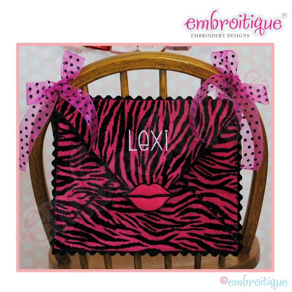 Posh and Proper - Envelope Valentine Chair Backer Bags - PDF Sewing & Embroidery Pattern - Includes Heart, Lips, Font, 3 image