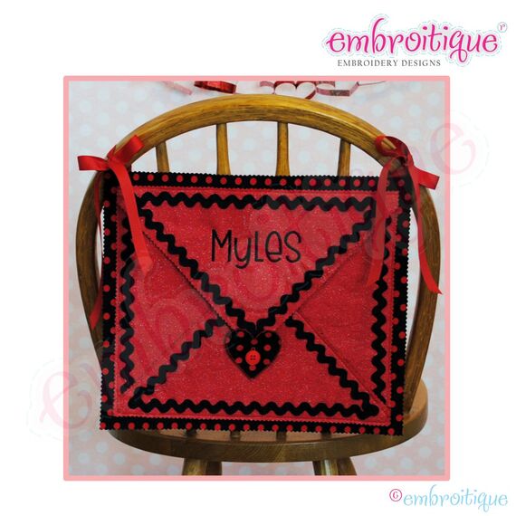 Posh and Proper - Envelope Valentine Chair Backer Bags - PDF Sewing & Embroidery Pattern - Includes Heart, Lips, Font, 2 image