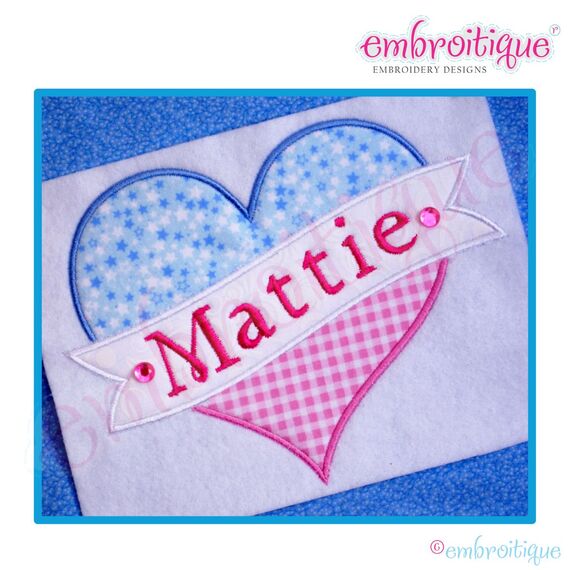 Split Heart with Banner Applique