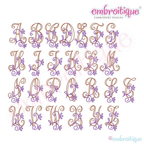 Vintage Floral Alphabet Monogram Font Set - 2", 2.5", 3", 3 image