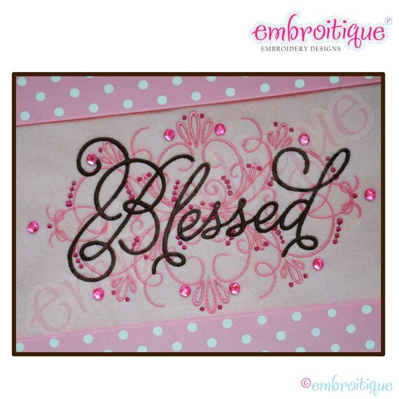 Vintage Flourish Blessed Embroidery Design - Large