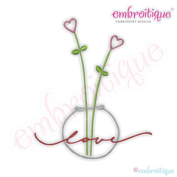 Tall Heart Flowers Love Embroidery Design