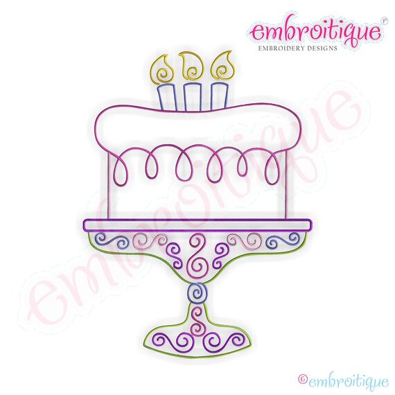 Curly Birthday Cake Outline Embroidery Design