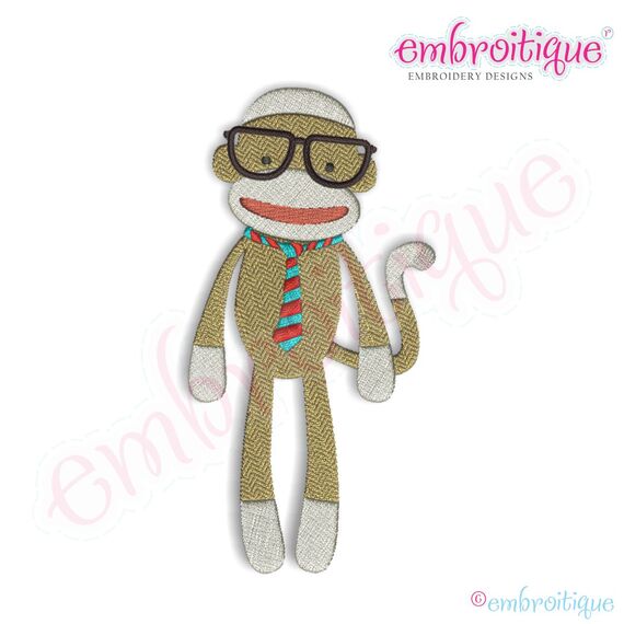 Sock Monkey with Glasses Embroidery Design