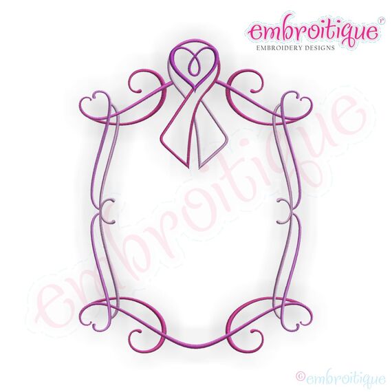 Pink Cancer Awareness Ribbon Heart Curly Font Frame, 2 image