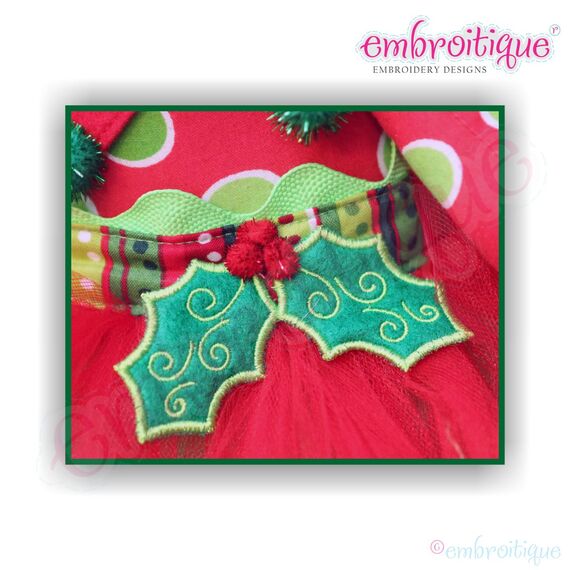 In the Hoop Holly Leaves - a fun Christmas Elf embellishment