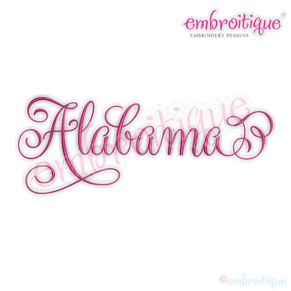Alabama Calligraphy Fancy Script 3 USA United States Machine Embroidery Design