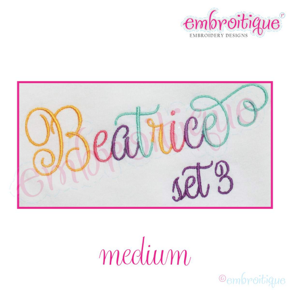 Beatrice Monogram Set 3 - Medium - Upright Calligraphy Script Alphabet for Machine Embroidery
