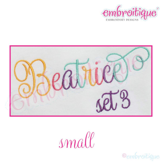 Beatrice Monogram Set 3 - Small - Upright Calligraphy Script Alphabet for Machine Embroidery