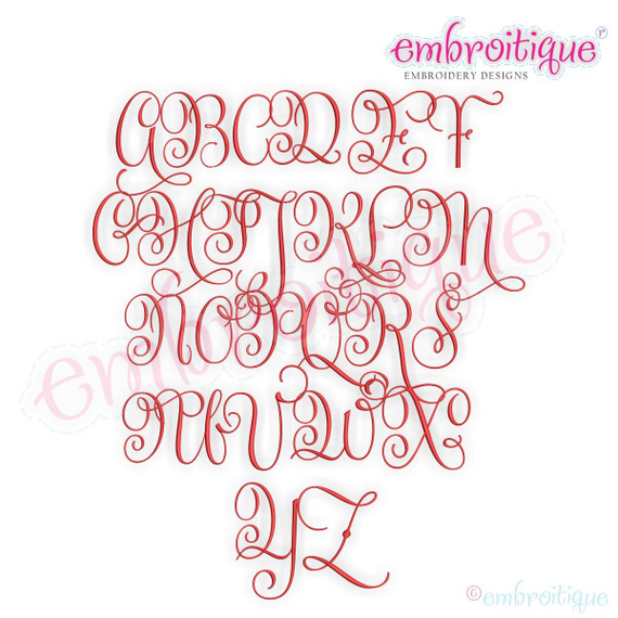 Beatrice Monogram Set 2 - Medium - Upright Calligraphy Script Alphabet for Machine Embroidery