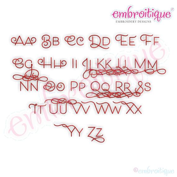 Becca Set 7 - EXCLUSIVE - Thin Calligraphy Swash Upright Alphabet Font for Machine Embroidery