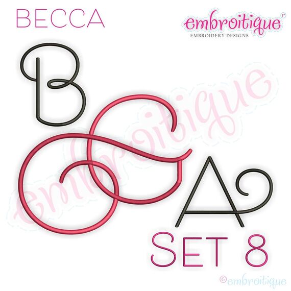 Becca Set 8 - EXCLUSIVE - Thin Calligraphy Swash Upright Alphabet Font for Machine Embroidery