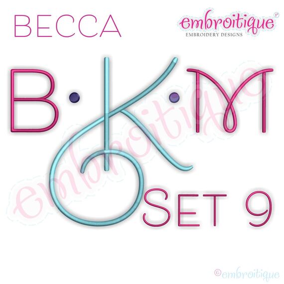 Becca Set 9 - EXCLUSIVE - Thin Calligraphy Swash Upright Alphabet Font for Machine Embroidery