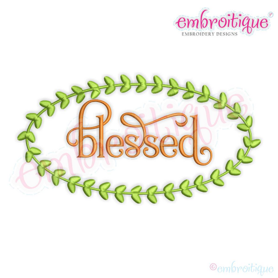 Blessed Frame with Leaf Border Fall Thanksgiving Family Machine Embroidery Design