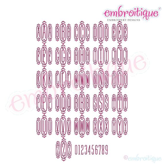 Cameo Decorative Initial Monogram Set - SMALL  -  2" 3" 4" Sizes Included   Embroidery Alphabet Font Letters