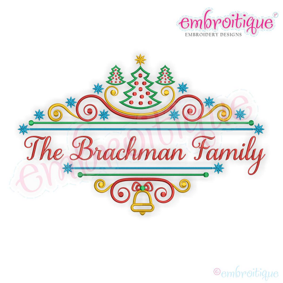 Embroitique Curly Christmas Tree Font Frame with Stars