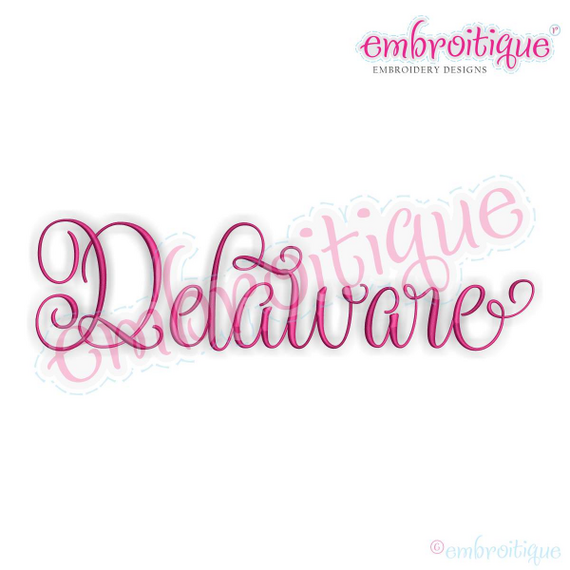 Delaware Calligraphy Fancy Script 3 USA United States Machine Embroidery Design