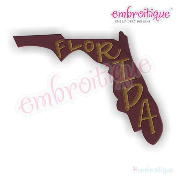 Florida Hand Lettered Filled USA United States Machine Embroidery Design