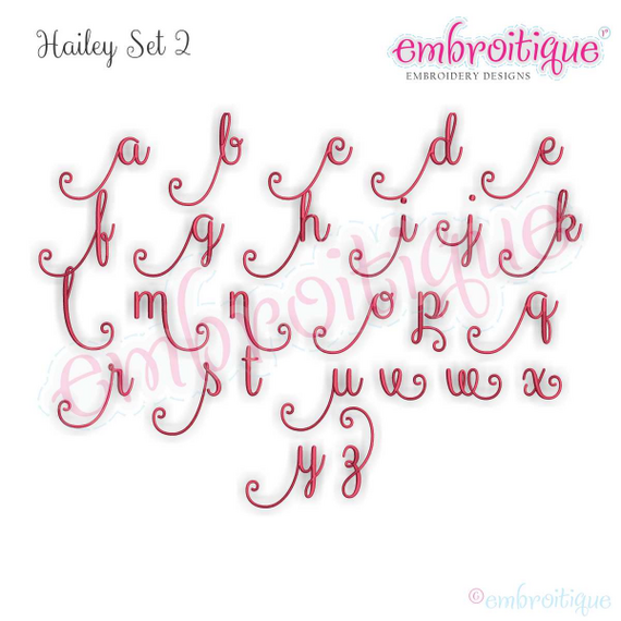 Hailey Monogram Set 2 - Curly Swirly Calligraphy Interchangeable Alphabet for machine embroidery