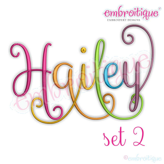 Hailey Monogram Set 2 - Curly Swirly Calligraphy Interchangeable Alphabet for machine embroidery