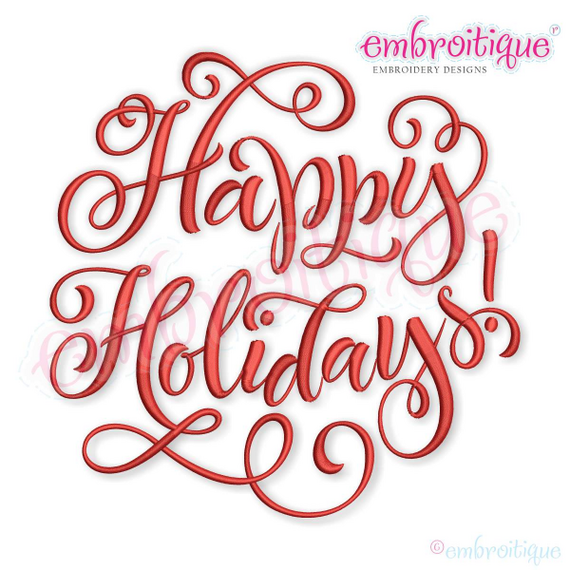 Happy Holidays Calligraphy Circle Christmas Design for Machine Embroidery