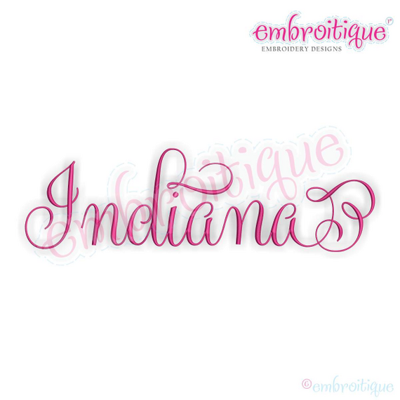Indiana Calligraphy Fancy Script 3 USA United States Machine Embroidery Design