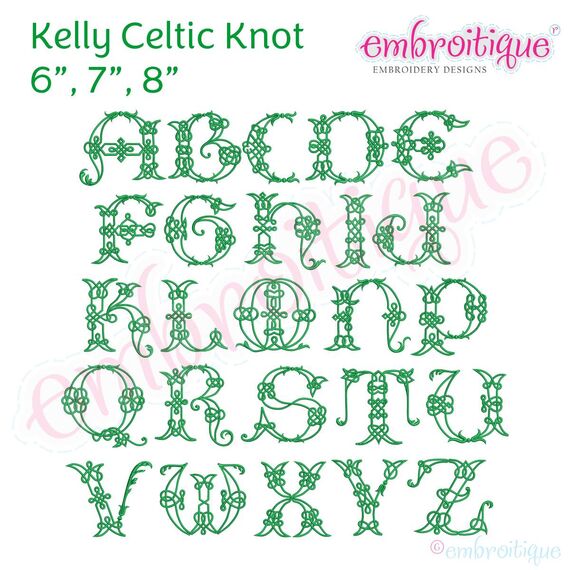 Kelly Irish Celtic Knot FULL Alphabet * 6", 7", 8"