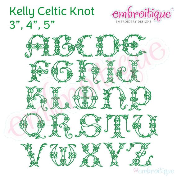 Kelly Irish Celtic Knot FULL Alphabet * 3", 4", 5"