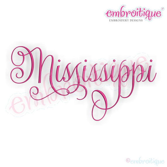 Mississippi Calligraphy Fancy Script 3 USA United States Machine Embroidery Design