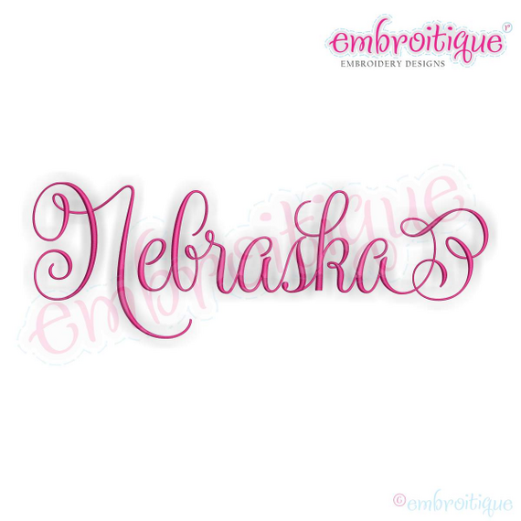 Nebraska Calligraphy Fancy Script 3 USA United States Machine Embroidery Design