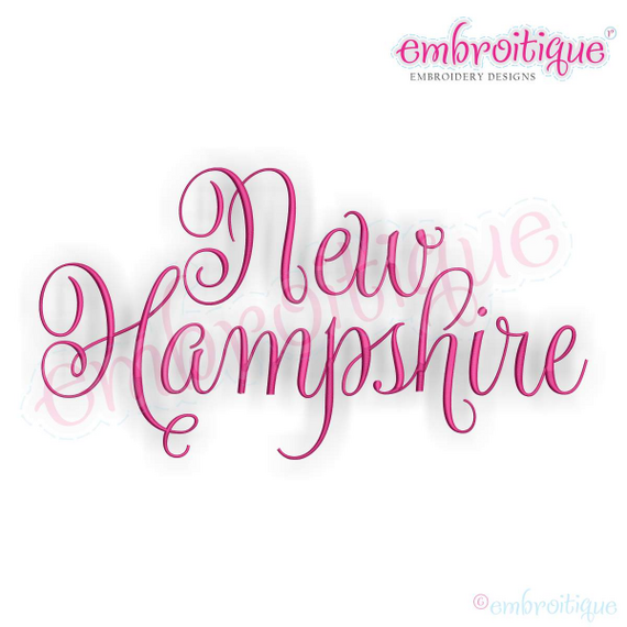 New Hampshire Calligraphy Fancy Script 3 USA United States Machine Embroidery Design