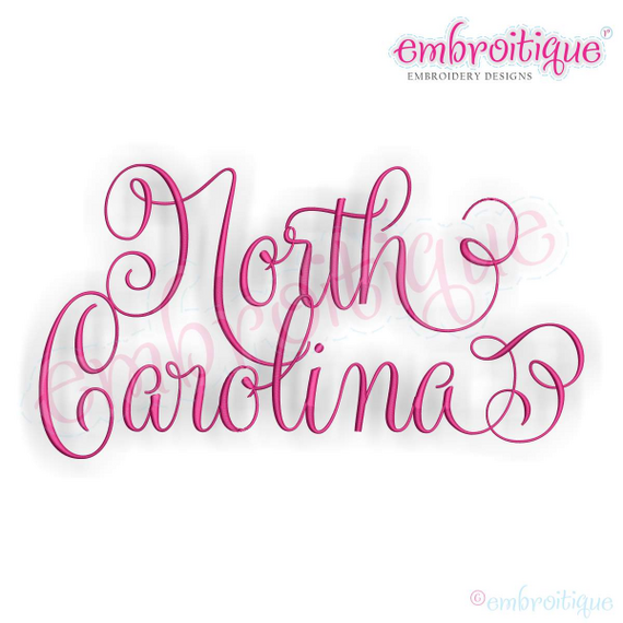 North Carolina Calligraphy Fancy Script 3 USA United States Machine Embroidery Design