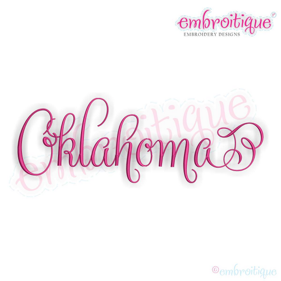 Oklahoma Calligraphy Fancy Script 3 USA United States Machine Embroidery Design