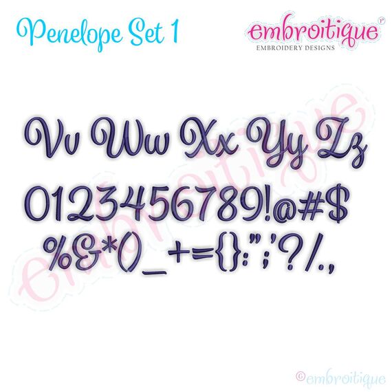 Penelope Set 1 - Calligraphy Script Monogram Alphabet Font for Machine Embroidery, 3 image