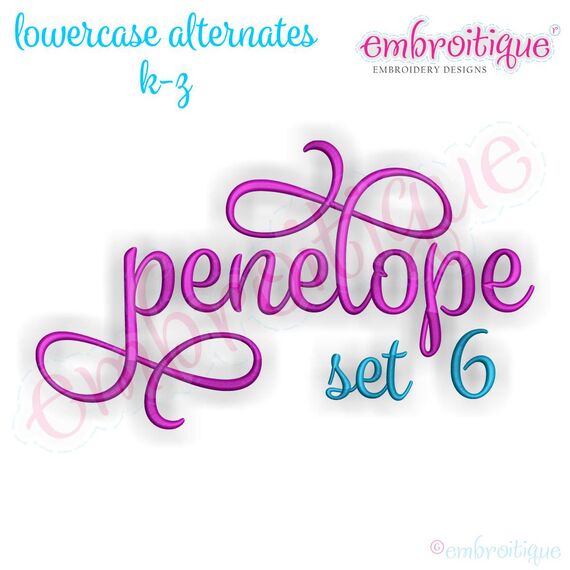 Penelope Set 6 - Calligraphy Script Monogram Alphabet Font for Machine Embroidery