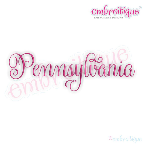 Pennsylvania Calligraphy Fancy Script 3 USA United States Machine Embroidery Design