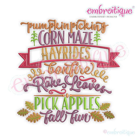 Pumpkin Picking Corn Maze Hayrides Bonfire Fall Fun Word Block